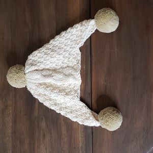2H Knits 100% Cotton Infant Cable Knit PomPom Hat Sz XS